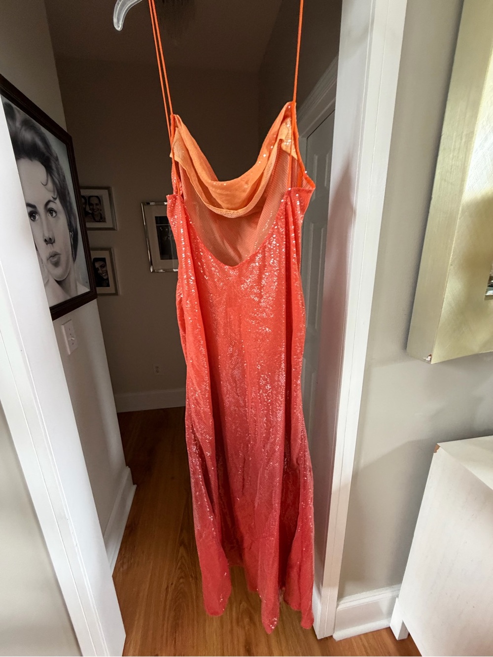 Coral Sequin Cowl Neck Maxi Slip Dress - Picture 5 of 10